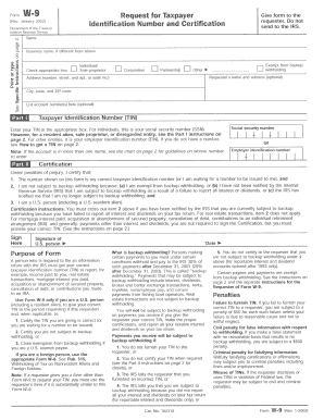 Form W-9 Request for Taxpayer Identification Number