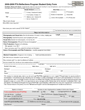 PTA Reflections Program Student Entry Form