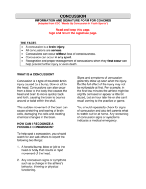 Concussion Information and Signature Form for Coaches