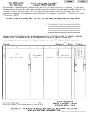 Massachusetts Annual Street Listing Form