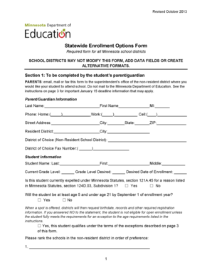 Minnesota Statewide Enrollment Options Form