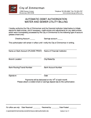 Automatic Debit Authorization Form