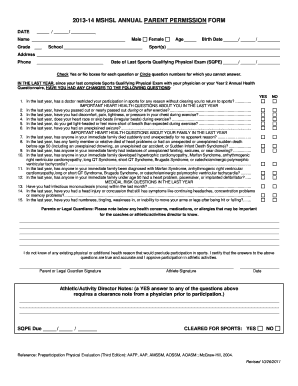 2013-14 MSHSL Annual Parent Permission Form