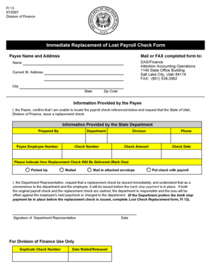 Utah Lost Payroll Check Replacement Form
