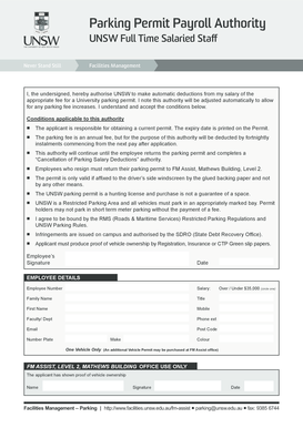 UNSW Parking Permit Salary Deduction Authority