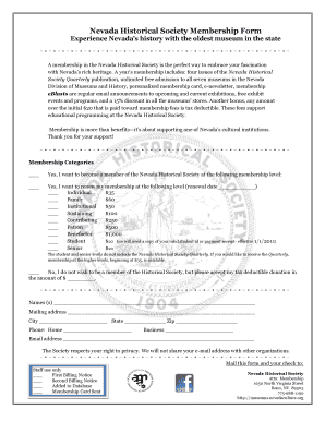 Nevada Historical Society Membership Form
