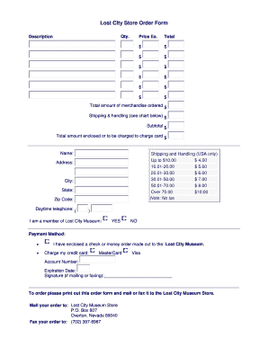 Lost City Store Order Form