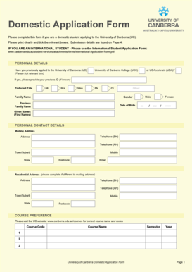 University of Canberra Domestic Application Form