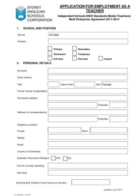 Teacher Employment Application Form