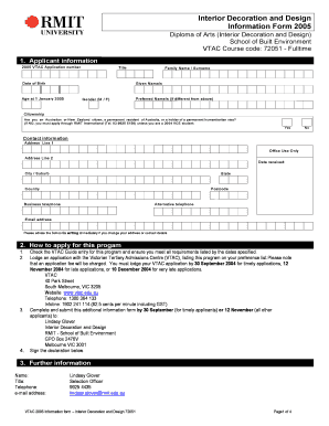 VTAC 2005 Information Form