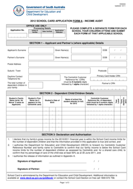 2012 School Card Application Form