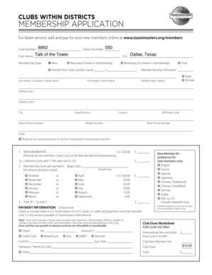 Toastmasters Membership Application