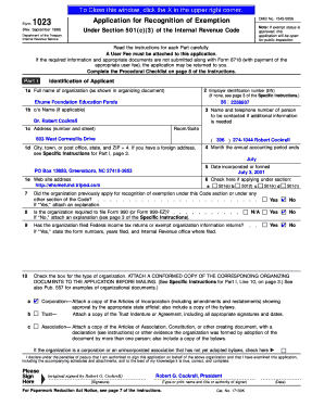 IRS Form 1023 Application for Recognition of Exemption