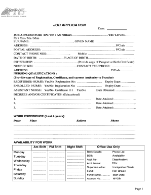 Job Application for Nursing Position
