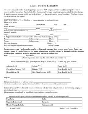BSA Class 1 Medical Evaluation Form