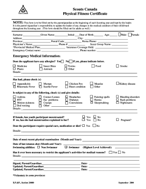 Scouts Canada Physical Fitness Certificate