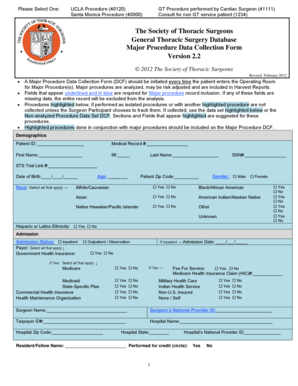 Major Procedure Data Collection Form