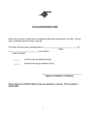 Eye Exam Screening Form
