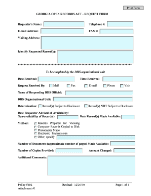 Georgia Open Records Act Request Form
