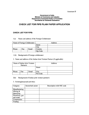 CHECK LIST FOR FIPB PLAIN PAPER APPLICATION - dipp nic