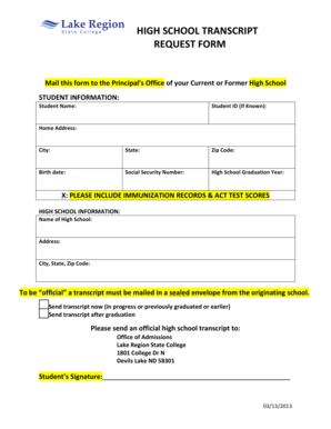High School Transcript Request Form