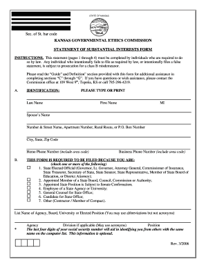 Kansas Statement of Substantial Interests Form