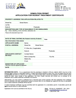 Demolition permit application for rodent treatment certificate - cityofbunbury geo net