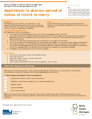 Victorian Marriage Notice Shortening Application