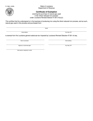 Louisiana Natural Gas Exemption Certificate