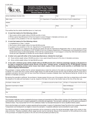 Louisiana Truck Exemption Certificate