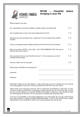 MYOB Accounting File Checklist