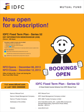 IDFC Fixed Term Plan Series 52 Subscription Form