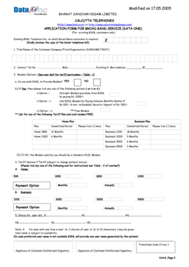 BSNL Broadband Service Application Form