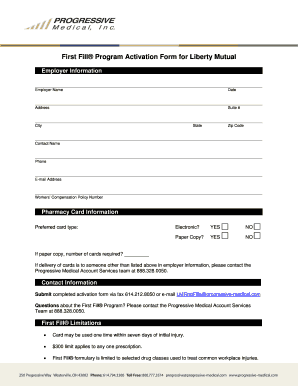 Liberty Mutual First Fill Program Activation Form