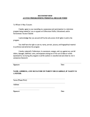 Access Programming Personal Release Form