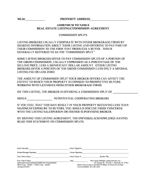 NJMLS Real Estate Listing Commission Agreement Addendum