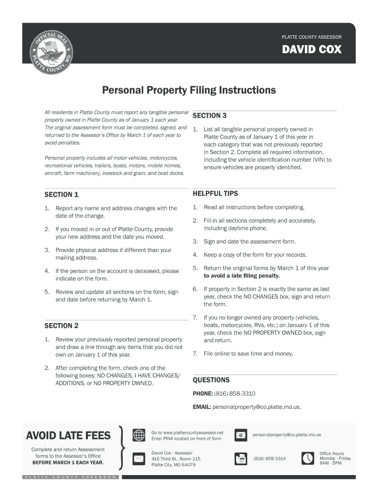 Fillable Online co platte mo PLATTE COUNTY ASSESSOR DAVID COX Personal