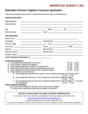 Defendant Contract Litigation Insurance Application