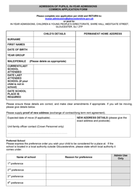 UK In-Year School Admission Application Form