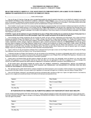 Touchdown on Wrigley Field Waiver of Liability