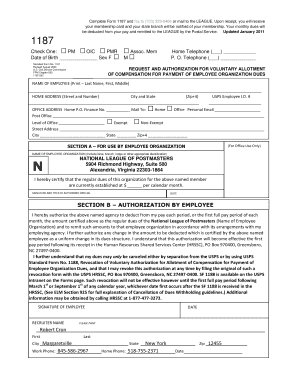 USPS Form 1187 Membership Authorization