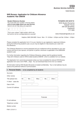 NHS Childcare Allowance Application Form
