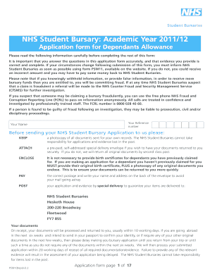 NHS Student Bursary Dependants Allowance Form