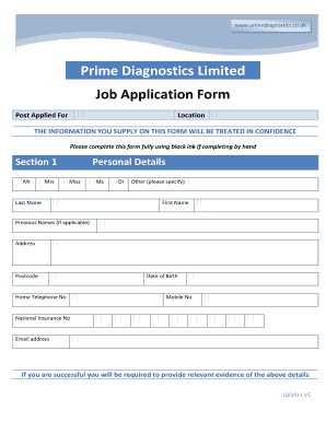 Prime Diagnostics Limited Job Application Form - Braintree ... - braintreecommunityhospital nhs