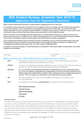 NHS Student Bursary Dependants Allowance Form