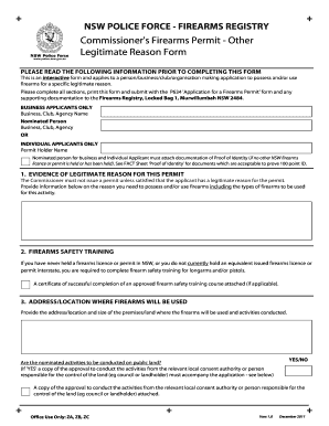 NSW Police Firearms Permit Legitimate Reason Form
