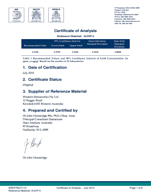 Certificate of Analysis - Reference Material: AUOP-5