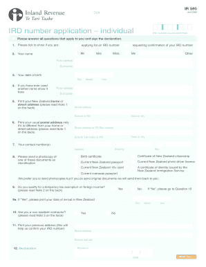 IRD Number Application Form