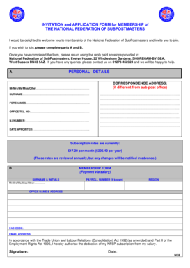 National Federation of SubPostmasters Membership Application