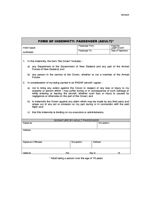 New Zealand Passenger Indemnity Form